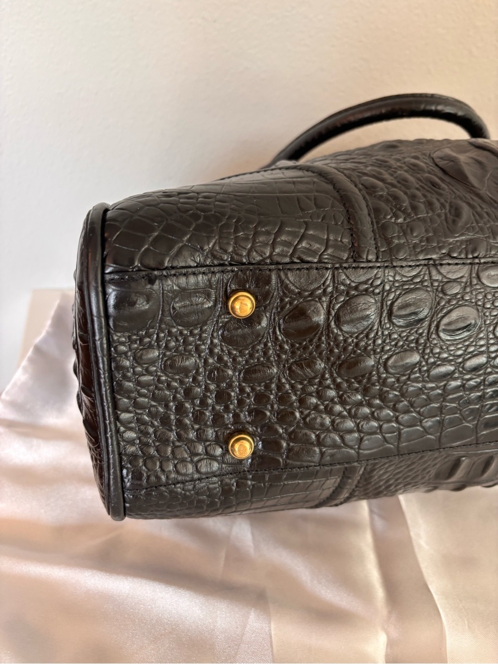 Brahmin Black Croc-Embossed Satchel with Gold Hardware - Picture 5 of 7